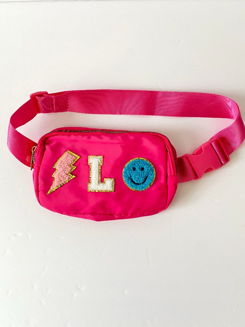 Girls Pink Belt Bag – "L" Initial Patch Design, New Without Tags